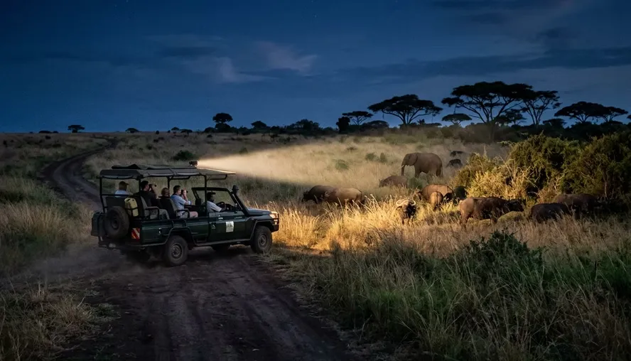 Night drives reveal a side of Uganda’s parks that daytime safaris often miss.