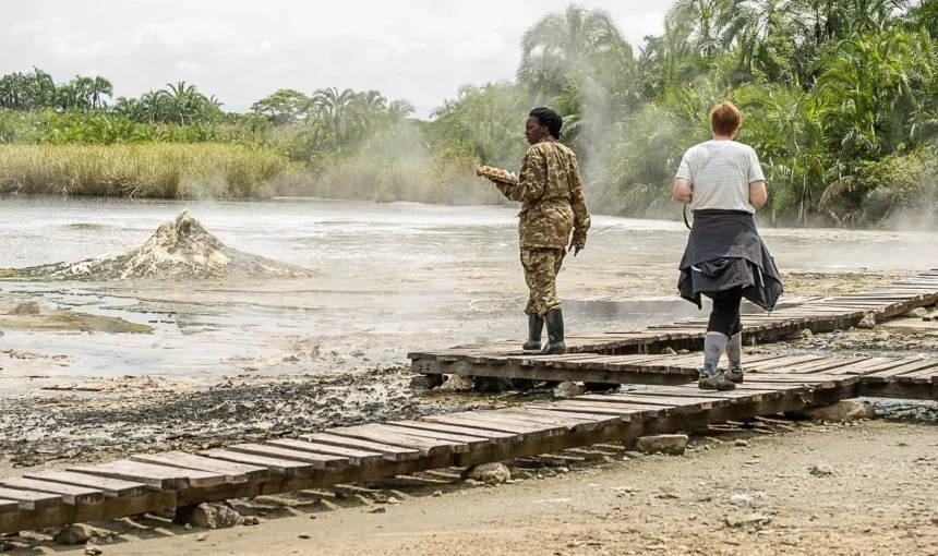 Guests taking a nature walk in semuliki